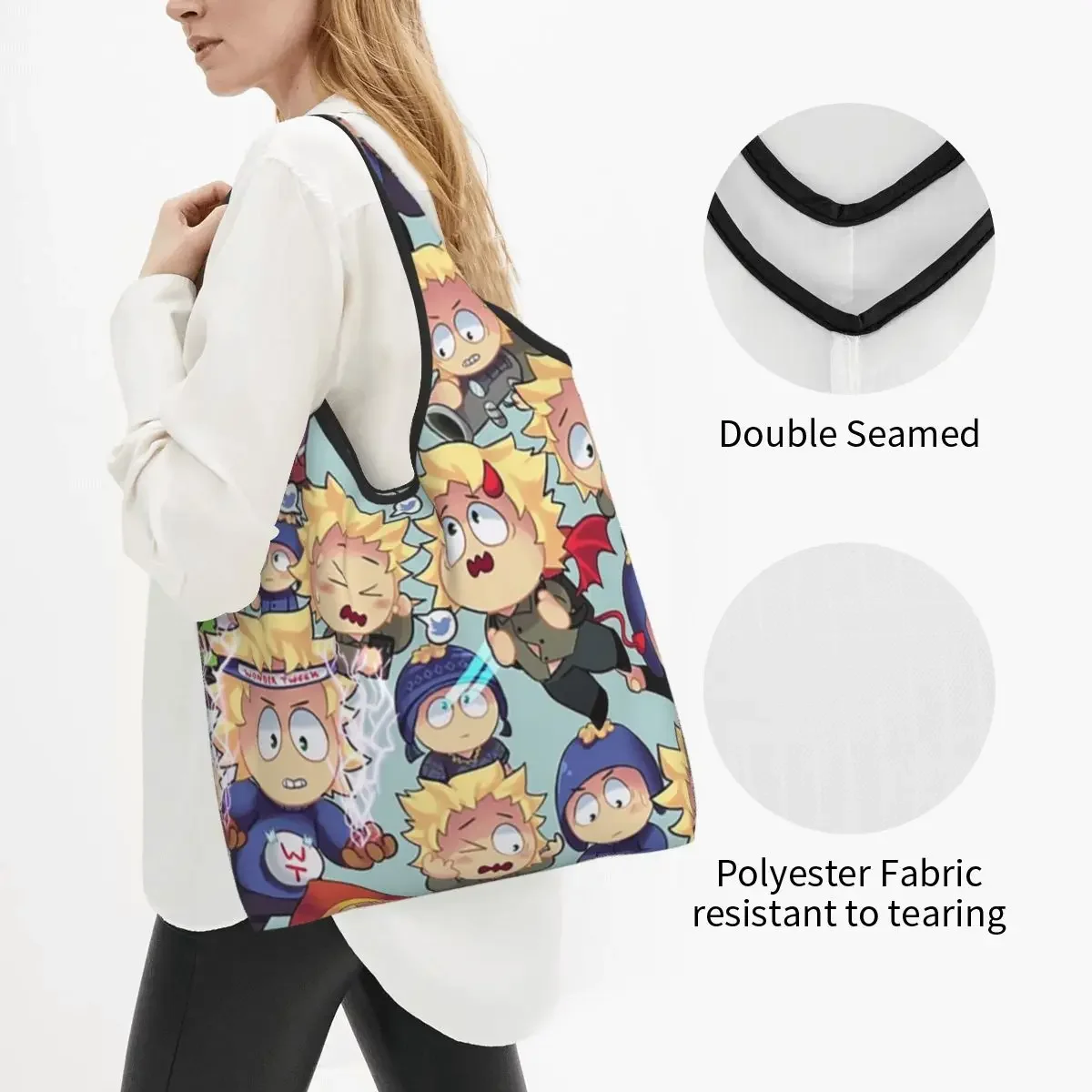 South Park- Tweek X Craig Collage Portable Tote Shopping Bags Reusable Shopper Bag Groceries Handbag Shoulder Bag