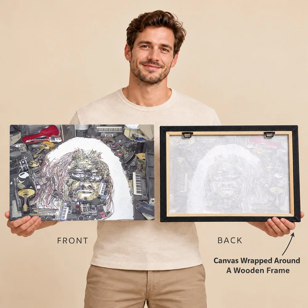 Hermeto Pascoal Music Portrait Canvas Print With Wooden Frame Personalized Photo Detailed Graphite Wall Art For Listening Room