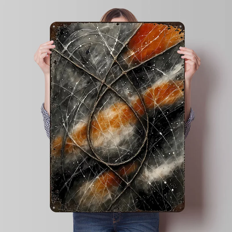 Abstract Network With Orange Hues Metal Poster Customized Wall Art Retro Vintage Metal Signs for Man Cave Gaming Room Decoration
