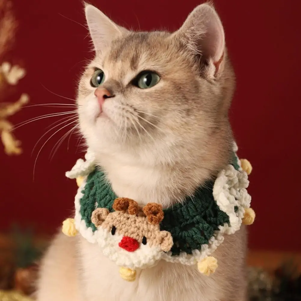 Christmas Pet Collar Hand-Woven Crochet Bib Kitten Necklace Scarf Knitted Snowman Santa Costume Warm Winter Scarf for Dogs Cats