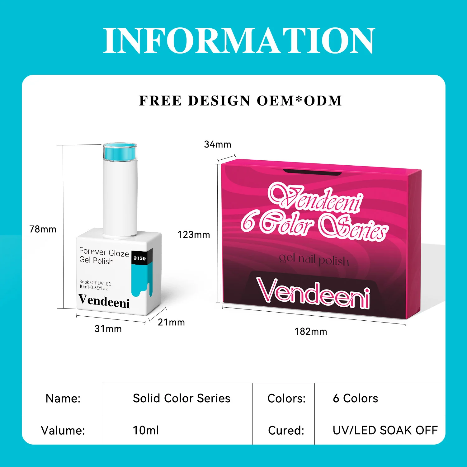 Vendeeni High Pigment 6colors Candy Gel Polish Collection TPO HEMA FREE Nail Supplies OEM Private Label Candy Gel Nail Polish
