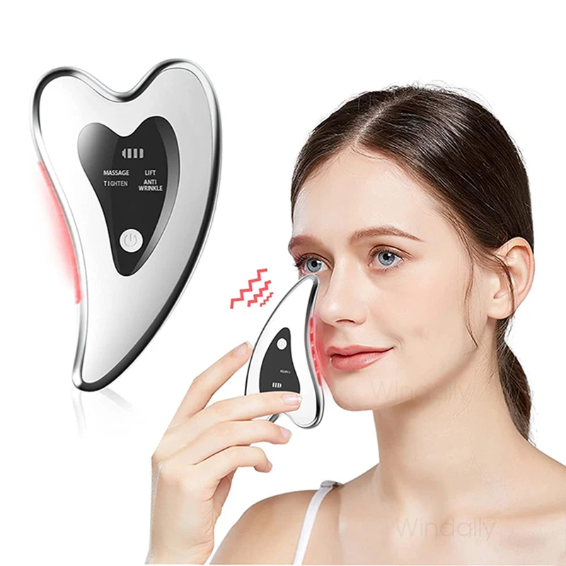 Gua Sha-masajeador Facial eléctrico 4 en 1, herramienta de raspado Facial con vibración caliente, antiarrugas, doble mentón, dispositivo de estiramiento Facial