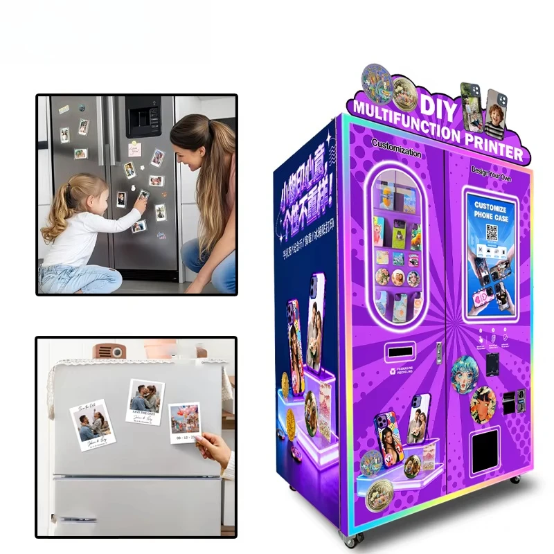 Professional DIY Printing Vending Machine OEM ODM Manufacture Factory Automatic Phone Case Badge Coin Fridge Magnet Maker