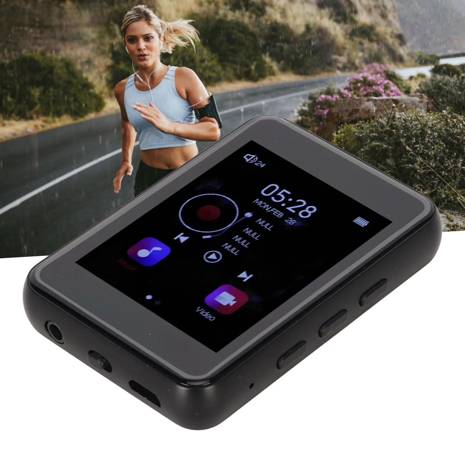 مشغل MP3 بلوتوث 5.0 كتاب كهربائي مشغل MP5 2.4 بوصة HD شاشة منبه للحد من الضوضاء لتشغيل اللياقة البدنية