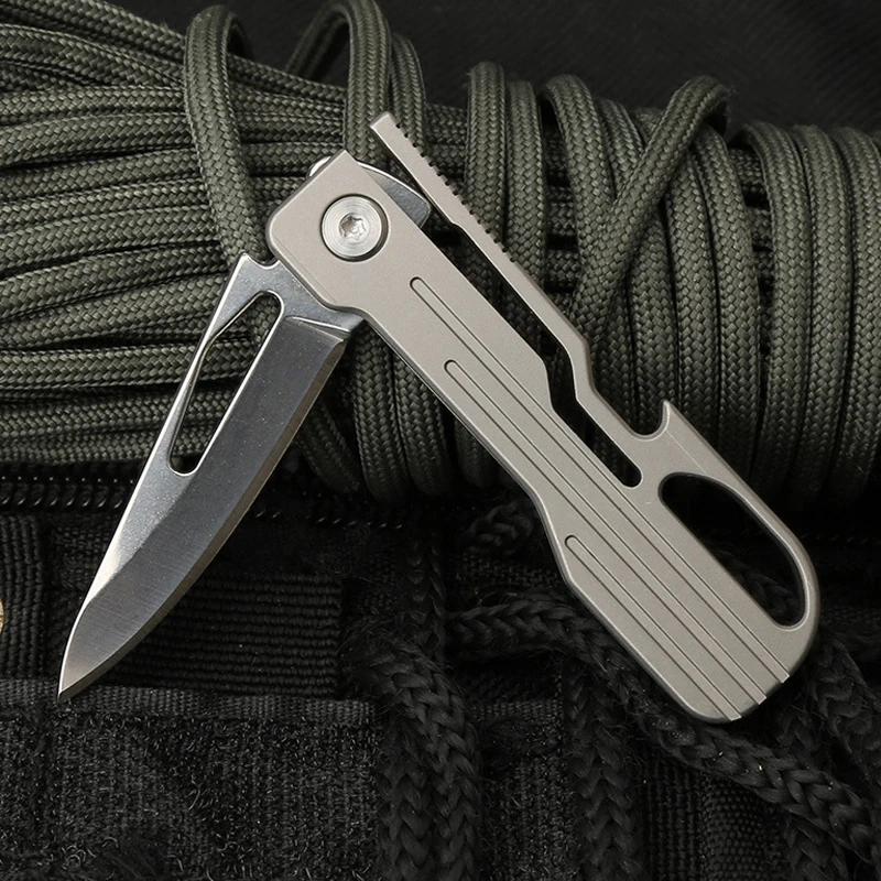Titanium Alloy Folding Knife Camping Hunting Bucket Hanging Keychain Unboxing Mini Knife Outdoor Survival Multi EDC Tools