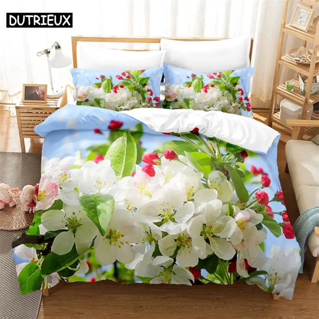 

Flowers Green Leaves Queen Bedding Set Duvet Cover Bedroom Bed Set Comforter Cover Set King Size Duvet Cover