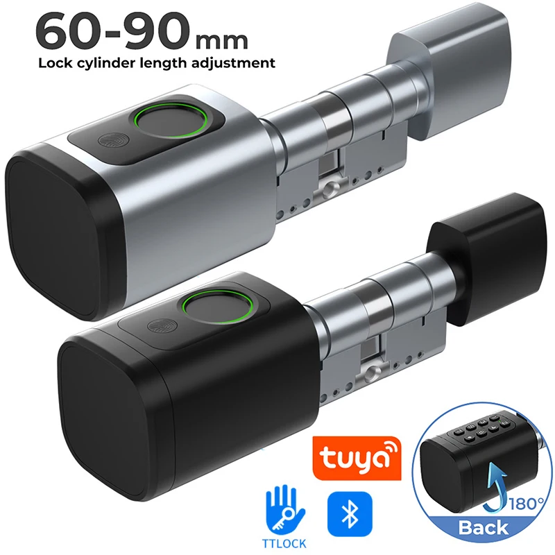 قفل اسطوانة ذكي TTlock/Tuya App G2 Gateway مفتاح ميكانيكي وUSB طاقة الطوارئ بصمة دبوس رمز اسطوانة قفل بدون مفتاح