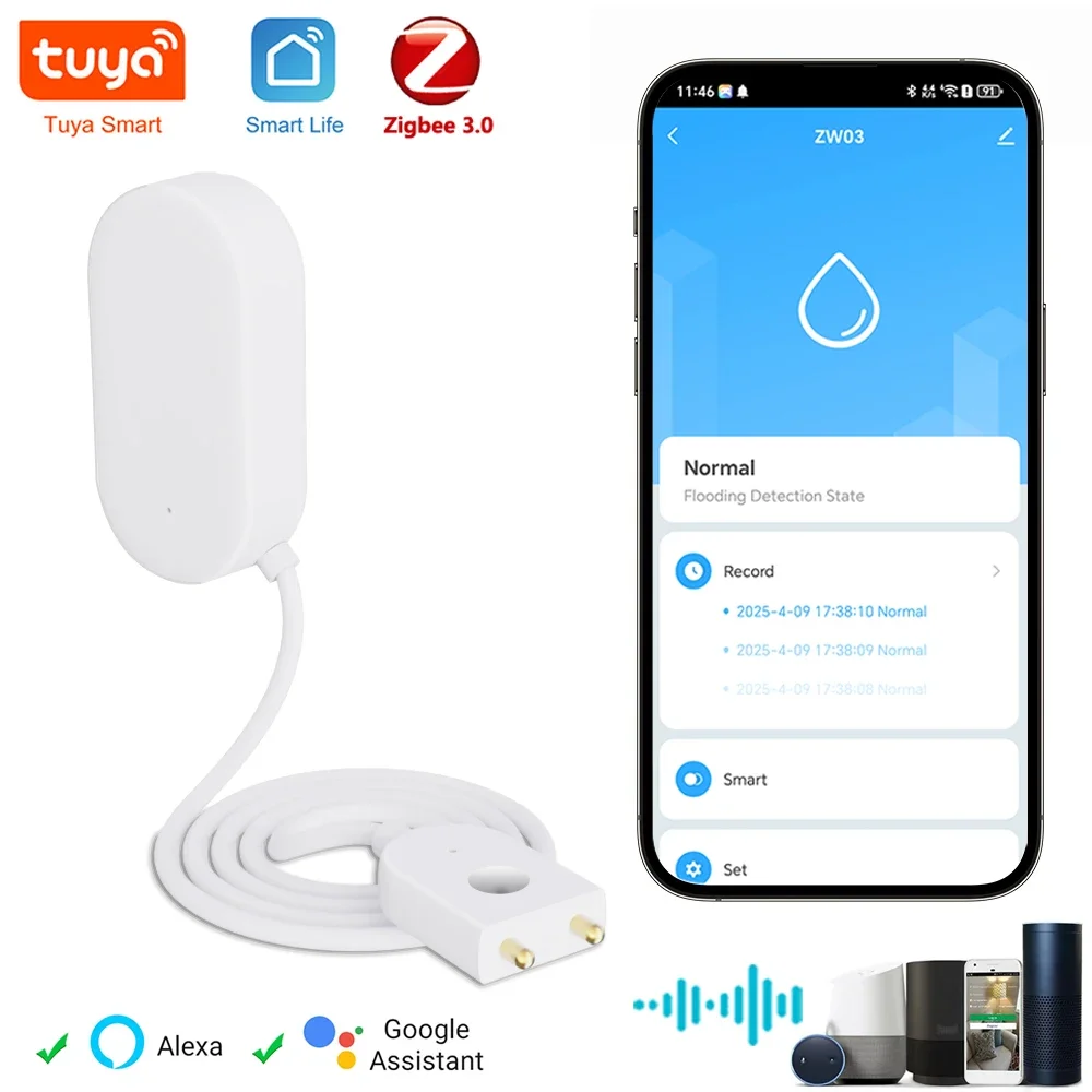 

Tuya Zigbee Water Leak Detector Leakage Sensor Security Protection Smart Life APP Remote Control Work with Google Assistant
