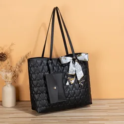 Silk Scarf Tote Bag New Year Fashion Trend Love Embroidery Solid Color Large Capacity Mother and Child Handbag Handbags