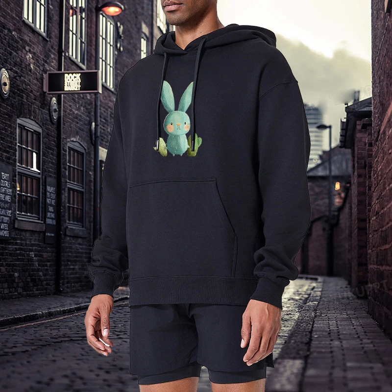 

Cartoon Mexican Cactus Rabbit Printed Men's Hoodie Sports Casual Men's Spring Autumn Pullover Top Loose Street Sweatshirts