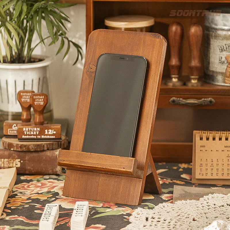 Solid Wood Creative Tablet Base Desktop IPad Support Wooden Office Desktop Lazy TV Series Tool Phone Storage Holders