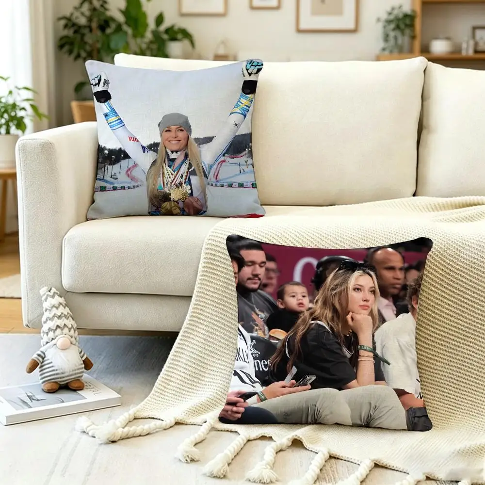 Celebrity L‑Lindsey V‑Vonn Cushion Cover Anti-dustmite Pillowcase Invisible zipper silky short plush Sofa cushion cover