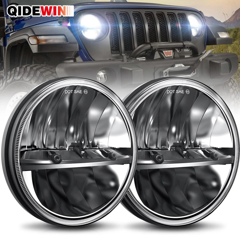 

7" Round Halo Angle Eyes LED Headlight 75W DRL Hi/Lo Beam Daytime Running Light Spotlights for Jeep Wrangler JK TJ LJ Offoad 4X4