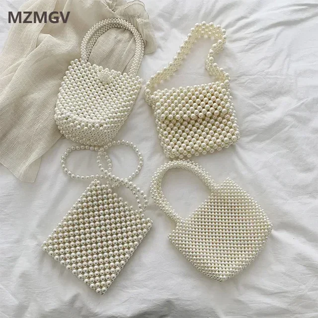 Moda ręcznie wyszywana torebka z pereł na cały mecz Mini Retro perła zroszony biały kolor torba Crossbody kobieca suknia ślubna na imprezę kopertówki