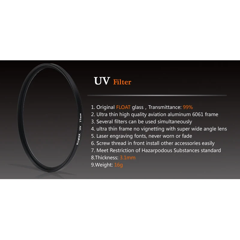 KnightX UV Digital Filter Lens 49mm 52mm 55mm 58m 62 67 72 77mm for Canon Nikon Sony DSLR SLR Camera Protector Photo D5300 2000D