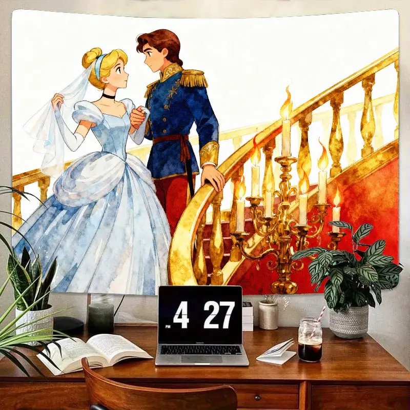 

1 шт. Золушка принц очаровательный романтический акварельный гобелен, сказочная принцесса свадебное настенное искусство эстетический декор для спальни подарок