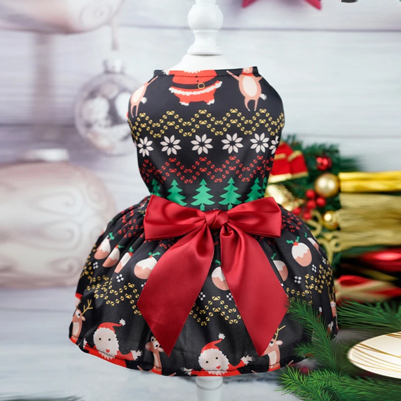 Christmas Printed Dog Princess Skirts Pet Skirts Round Neck Dress Pet Supplies Cute Sweet Printed Universal Dog Clothes Fashion