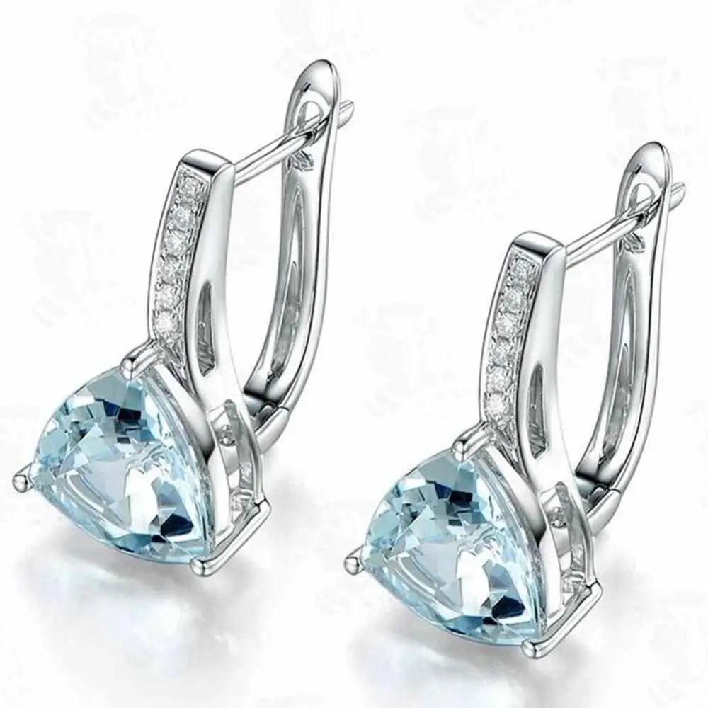 Elegant Women Faux Sapphire Rhinestone Inlaid Drop Huggie Stud Earrings Eardrops Fashion Blue Stones Zircon Earring Jewelry Gift