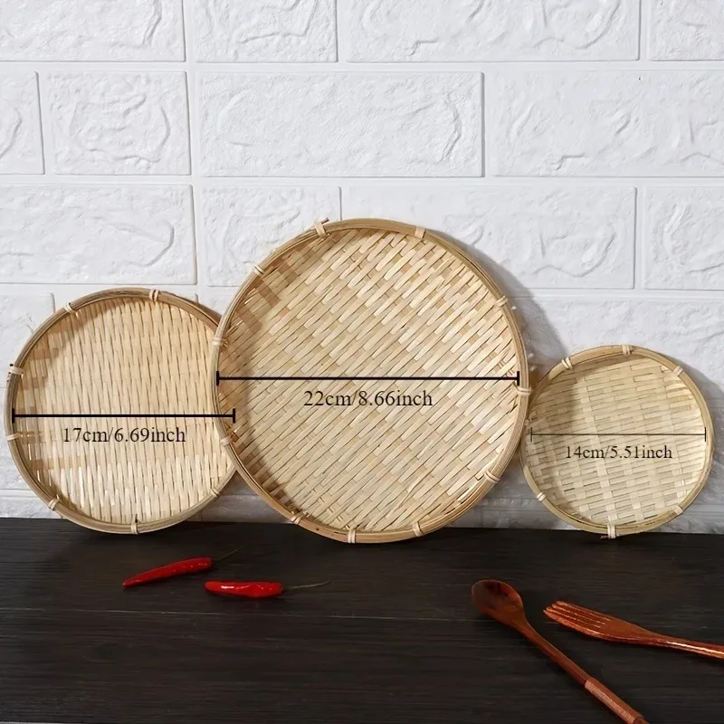 9 Pack Bamboo Circular Dustpan Hand Woven Unique Natural Materials Creative Household Plates Mini Bamboo Products Shelf Baskets