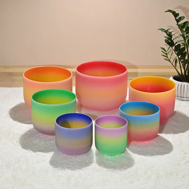 Rainbow Color Crystal Singing Bowl 7 Piece Set Meditation Yoga Sound Bowl Outdoor Sound Healing Singing Bowls with Storage Bag