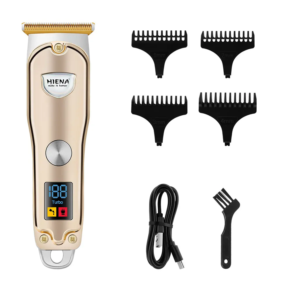 

HIENA Professional Hair Clipper for MenGold Hair Grooming ToolWitah Charger & USB PortBuilt-in LED home appliance