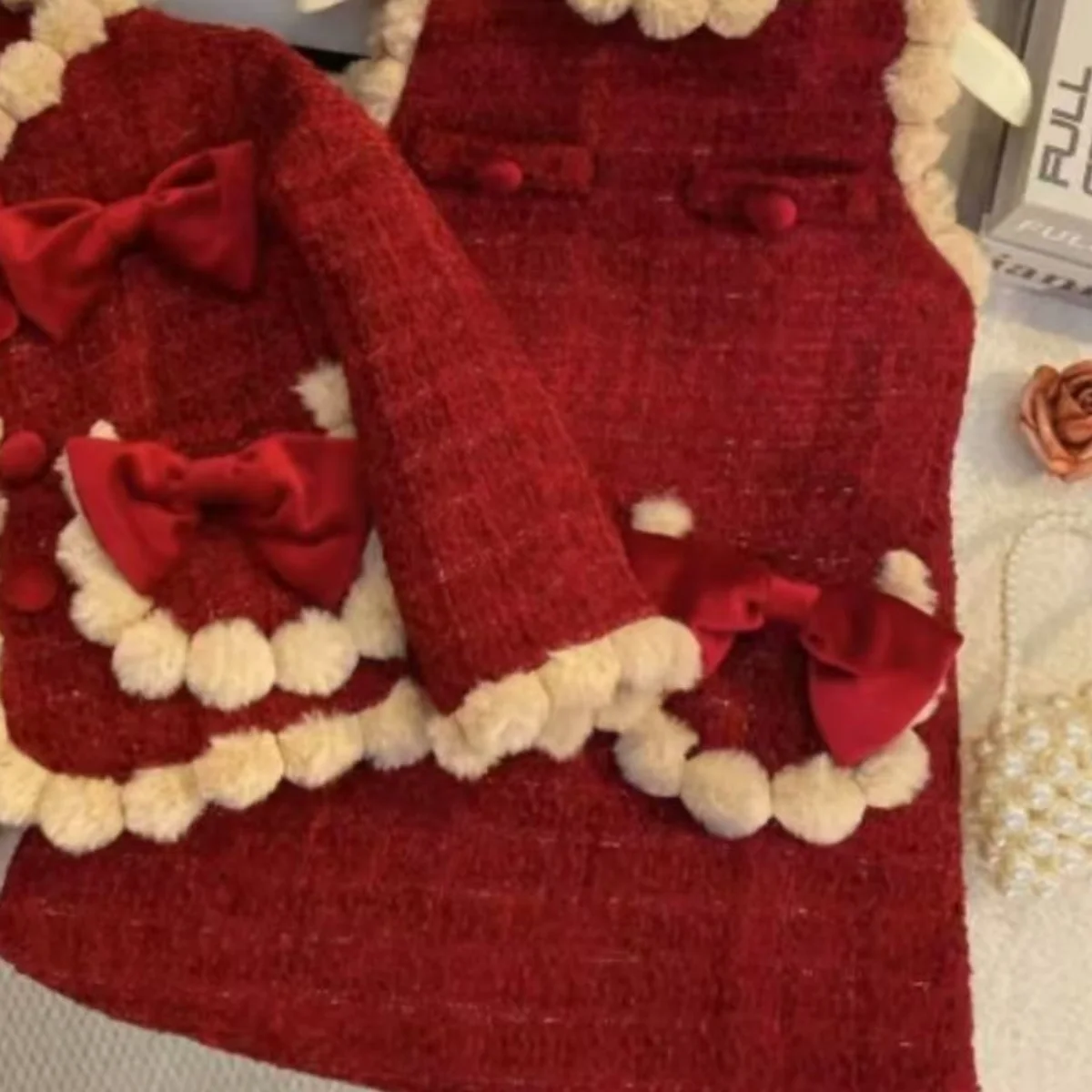 Girls' Fragrant Wind Set Winter 2026 New Fashionable Little Girl Red New Year's Two Piece Set Ankela Red