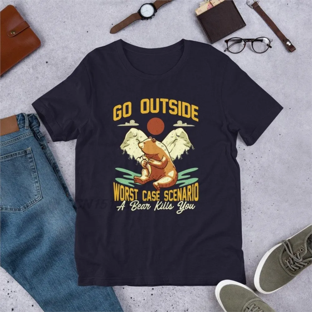 Go Outside Worst Case Scenario A Bear Kills You Camping T-shirts Bulldog Beach Bod Holiday Vintage Short-sleeve Tees Unisex