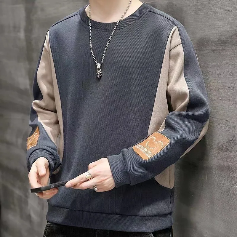 

Men's Sweatshirt 2025 Autumn Sweatshirt Color Block Long Sleeve Loose Plus Size Crew Neck Trendy Base Layer Versatile Top