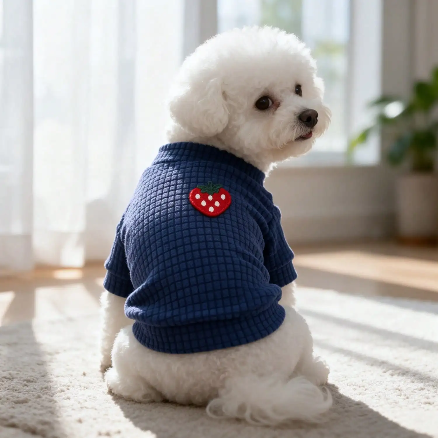 1 Stück Erdbeer-Stickerei Waffelstrick T-Shirt für Haustiere/Hunde – Detail 1