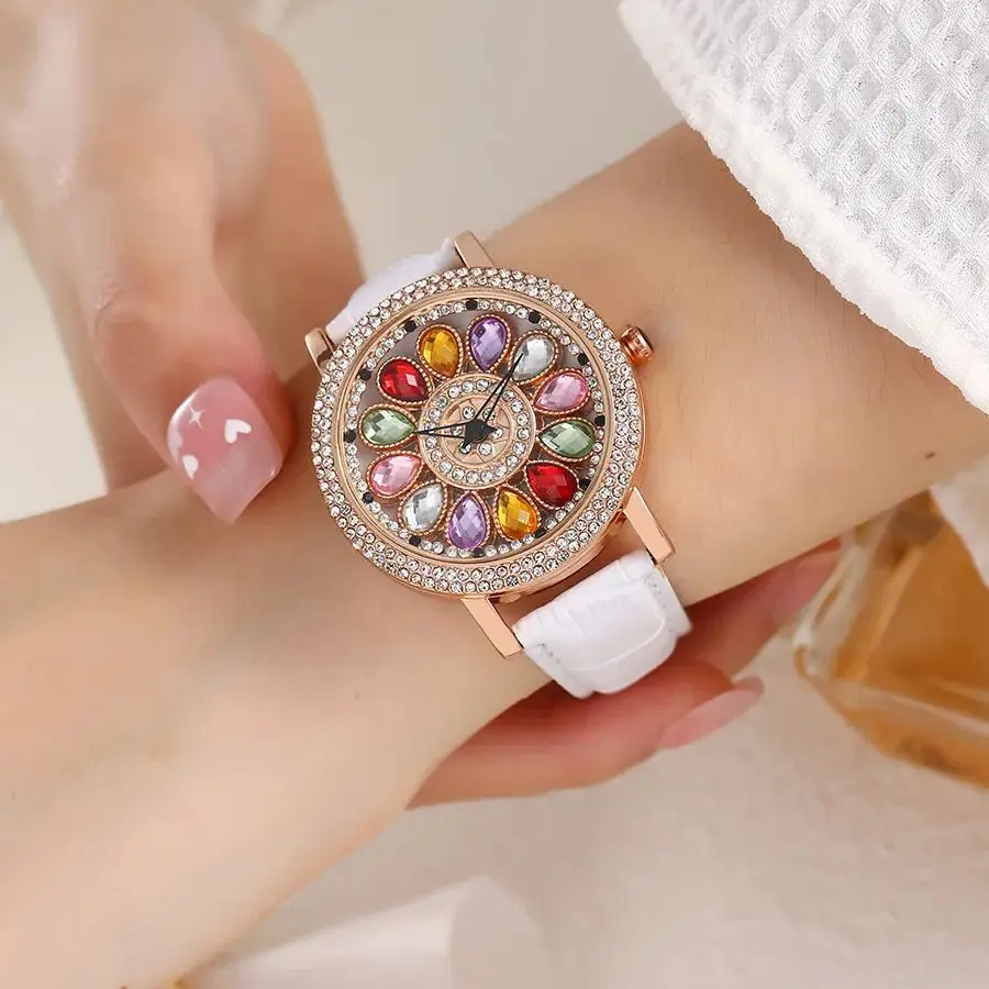 أزياء Babysbreath كوارتز ساعة أنثى فاخرة أنيقة على مدار الساعة السماء المرصعة بالنجوم حلقة من جلد الإبداعية الماس النساء الساعات