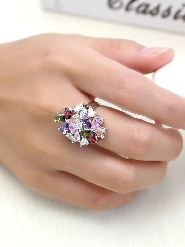 

Floral Decorative Ring Faionable Ladies' Jewelry Ele Sle Color Zircon Hand Accory for Dres And Weddings