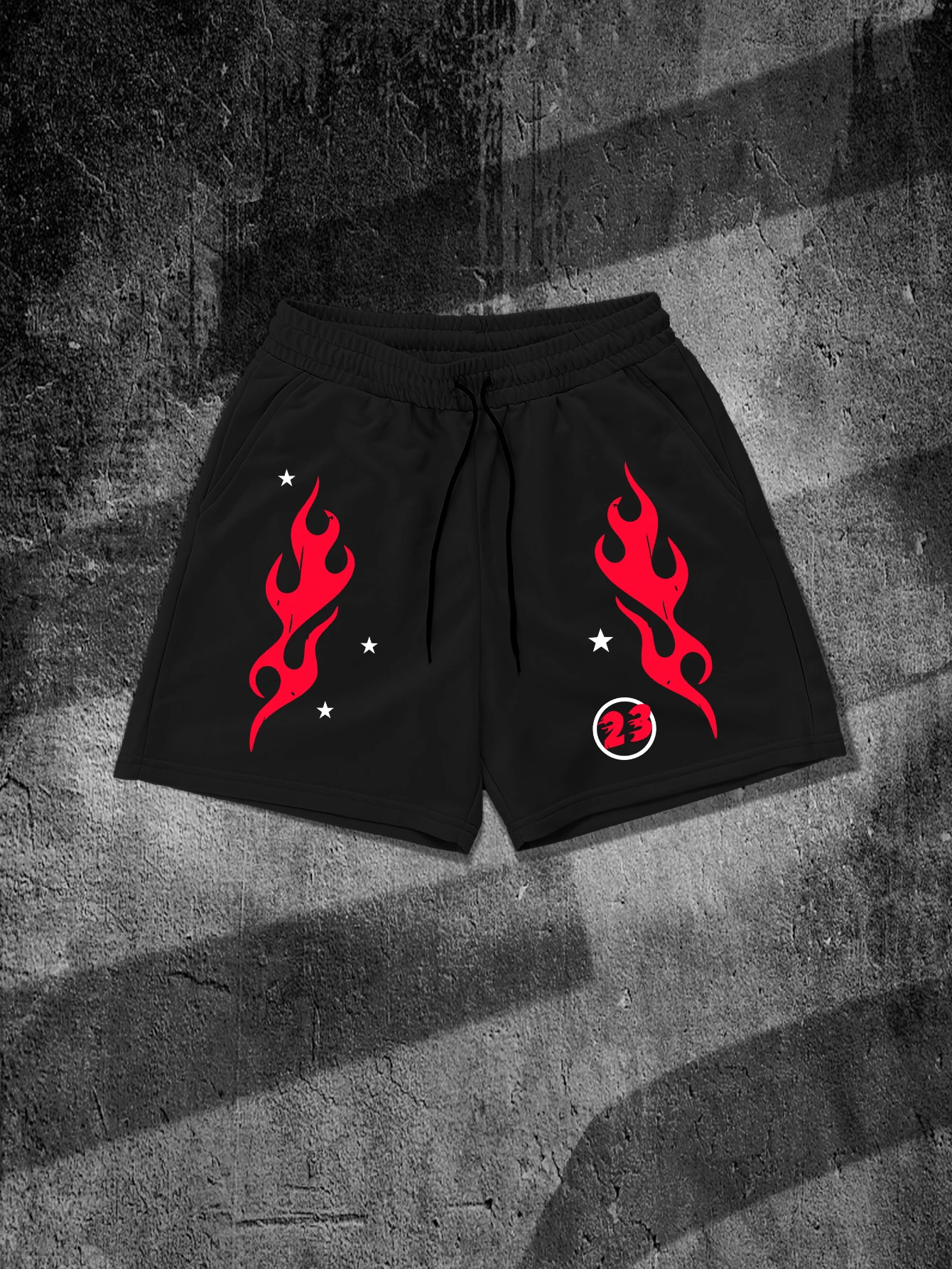

Men's 23 Flame Star Graphic Shorts Basketball Streetwear Drawstring Summer Casual Sports Short Pants