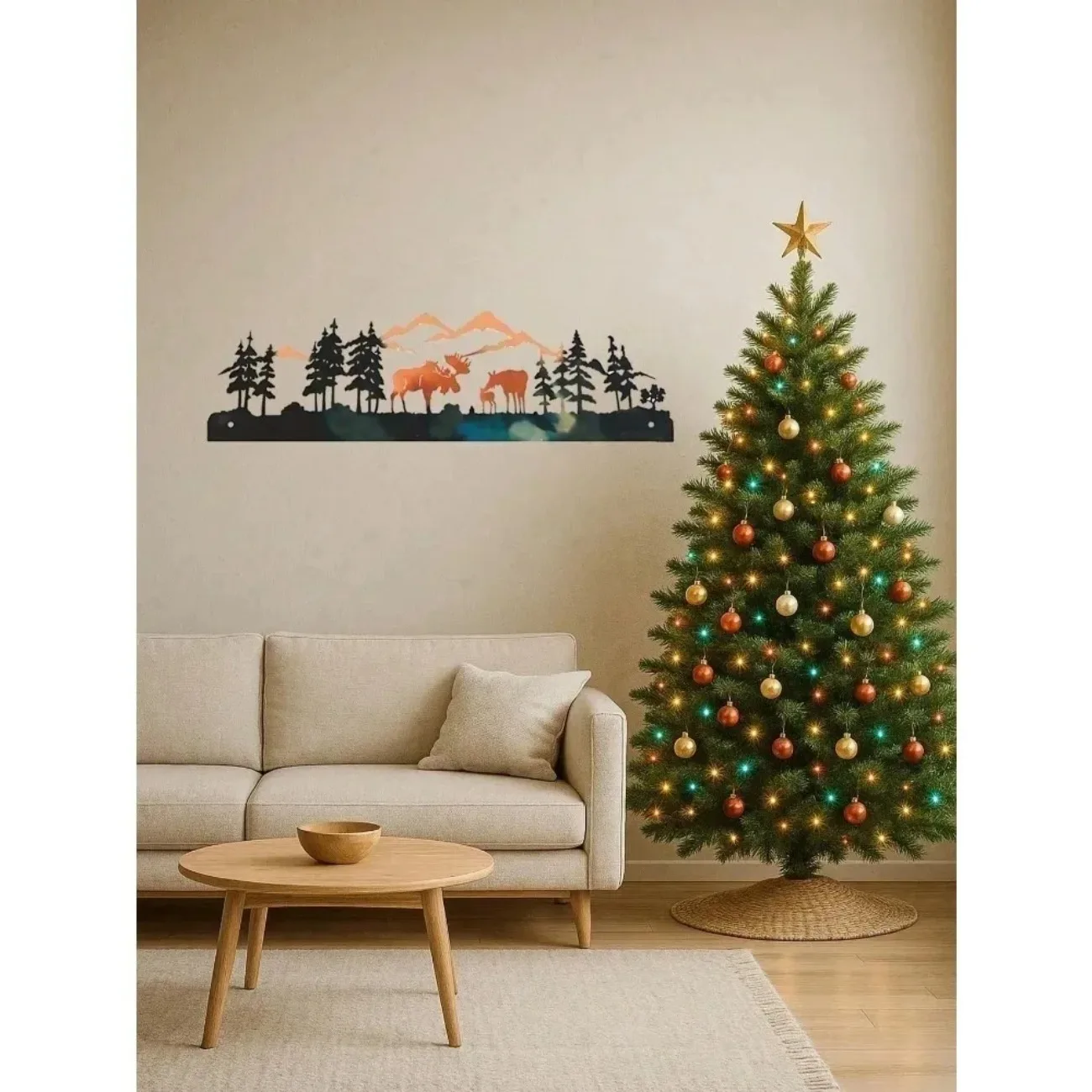 قطعة واحدة من فن جدار موس المعدني الريفي - ديكور شتوي لشجرة عيد الميلاد في المزرعة الشمالية