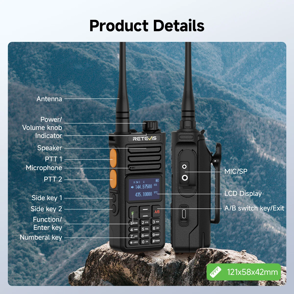 Retevis RA89R/G Walkie-Talkie / Amateurfunkgerät mit Cross-Band-Funktion (U/V-Band), Bluetooth-App-Programmierung, 2800 mAh Akku, großer Funkreichweite – ideal für Camping – Detail 19