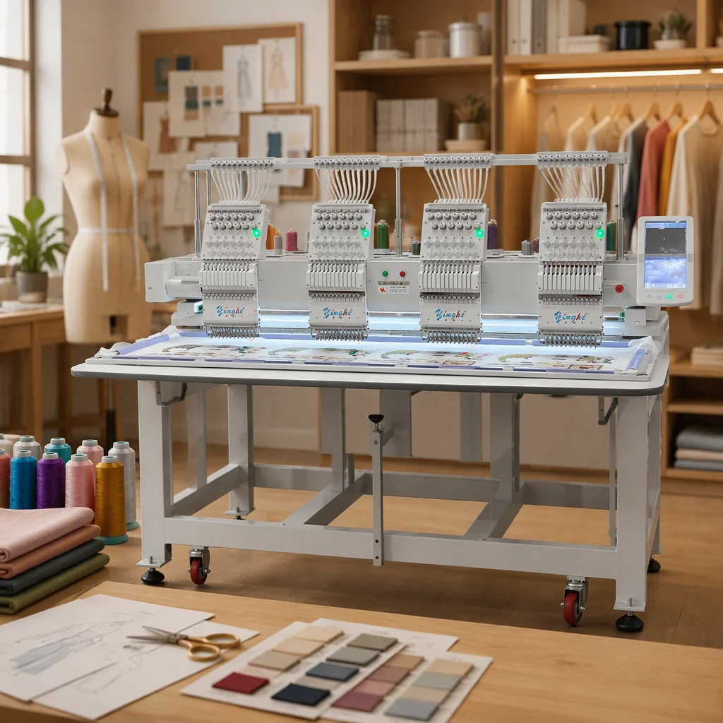 Computerized Four Heads 12 Needles Bearing Embroidery Machine For Cap/Flatbed/Garment Printing Shops Overseas Warehouse