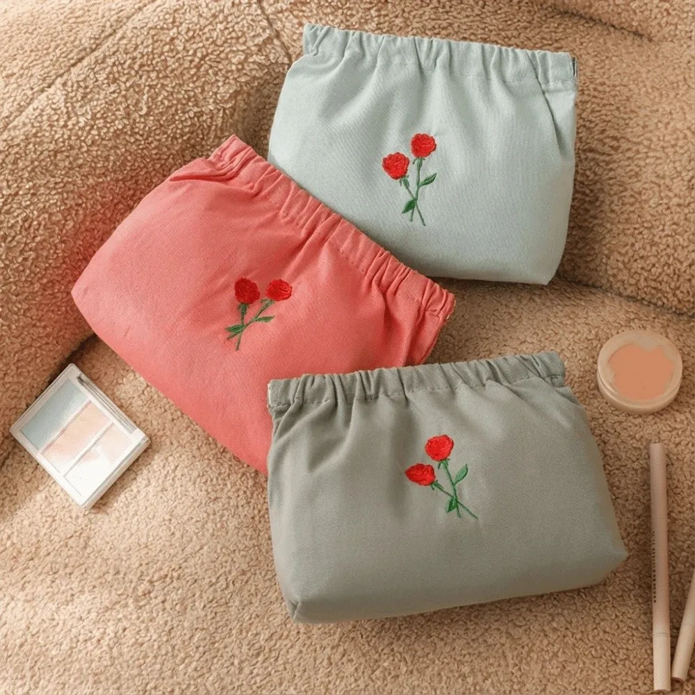 

Fashion Canvas Storage Bag Flower Pattern Embroidery Design Cosmetic Bag Multifunctional Coin Purse Travelling Storage