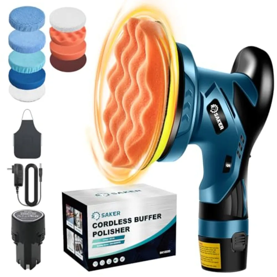 

Mini Cordless Buffer Polisher - 6 Inch Portable Polishing Machine Kit for Car Detailing with 1PC 12V 2000mAh Rechargeable