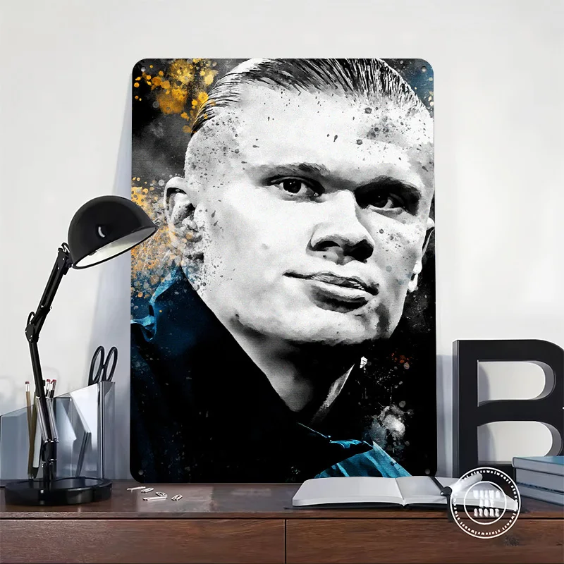 Erling Portrait With Watercolor Effect 3D Texture Printed Poster Custom Vintage Metal Tin Plate Sign for Wall Art Decor Room