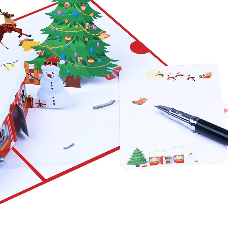 Christmas 3D Creative Christmas House Christmas Tree Pop-up Card Blessing Greeting Card Paper Carving Gift