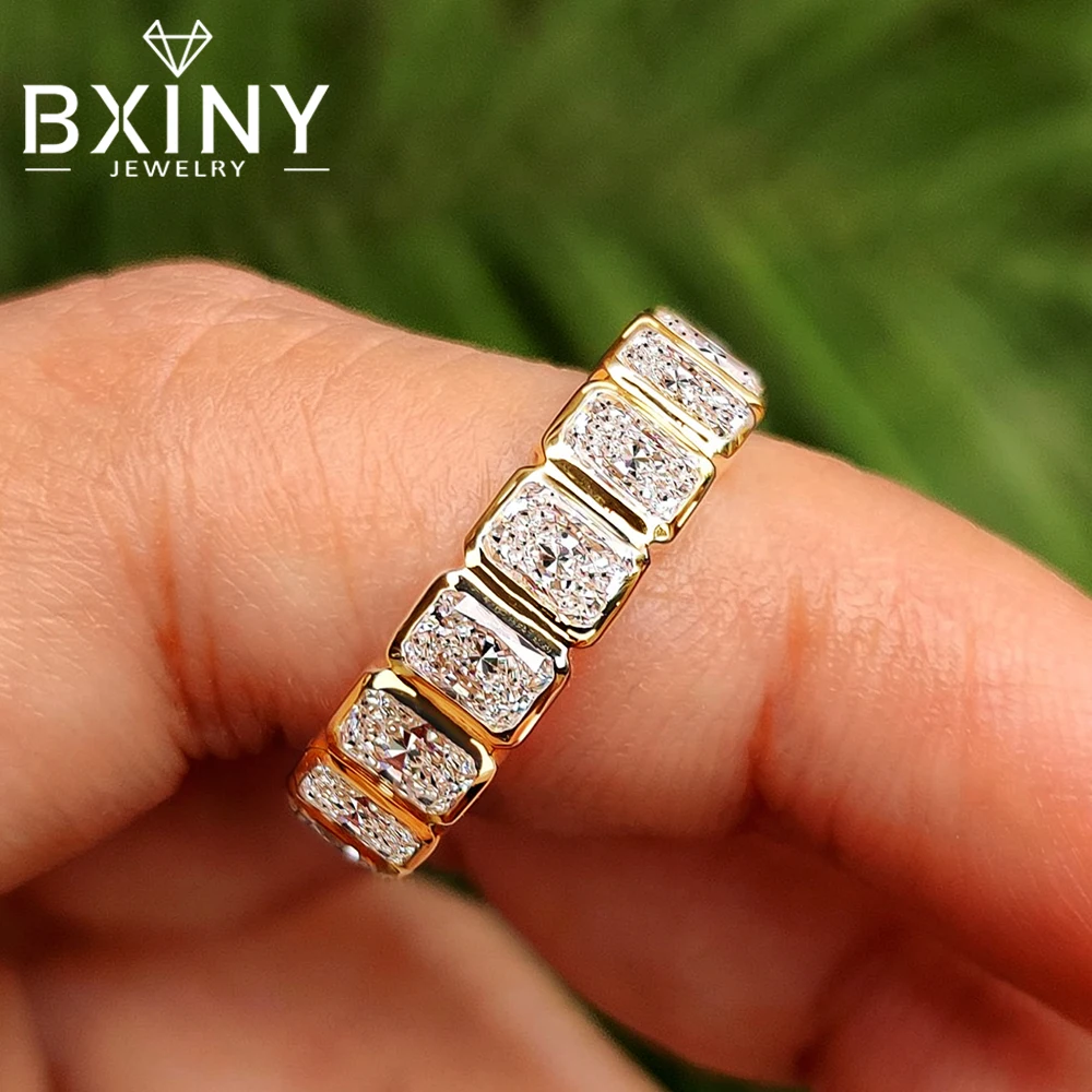 BXINY 3*4mm Radiant Cut All Moissanite Half Eternity Ring S925 Silver 7-Stone Diamond Wedding Band  for Women Gifts Fine Jewelry