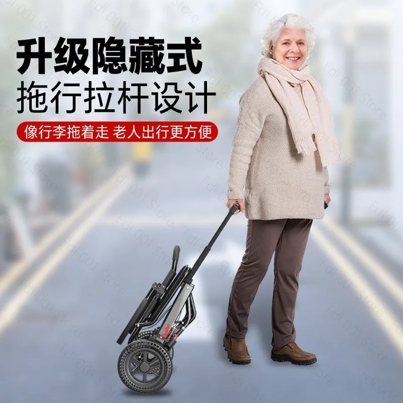 Wheelchair Ultra Lightweight Foldable Small Portable Travel Hand Push Belt Shopping Blue Scooter for The Elderly