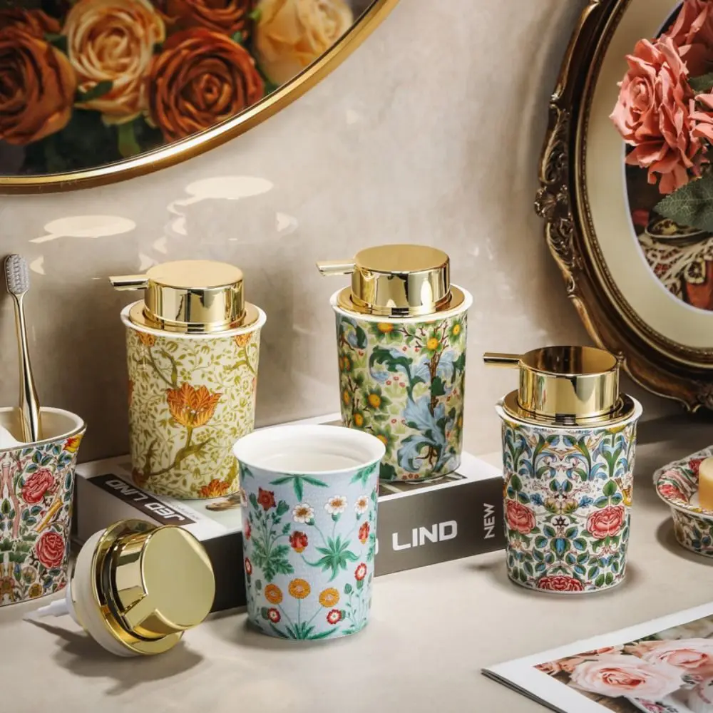 

Floral Decorative Ceramic Foam Soap Dispenser Vintage Luxury Liquid Foaming Bottle Delicate 250ml Hand Soap Pump Bottle