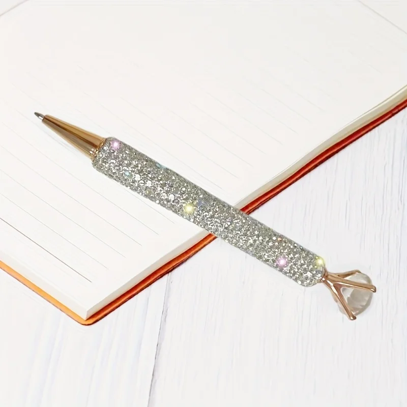 Elegant Rhinestone Twisted Cap Ballpoint Pen Refill Student Stationery Durable Writing Tool Pen Office Stationery Gift