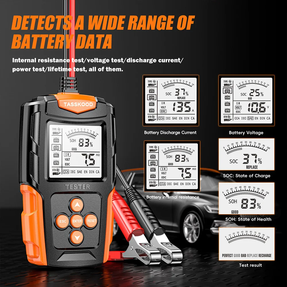 Automotive Car Battery Tester 12V 24V CCA Internal Resistance Tester Motorcycle Battery Analyzer Diagnostic Tool