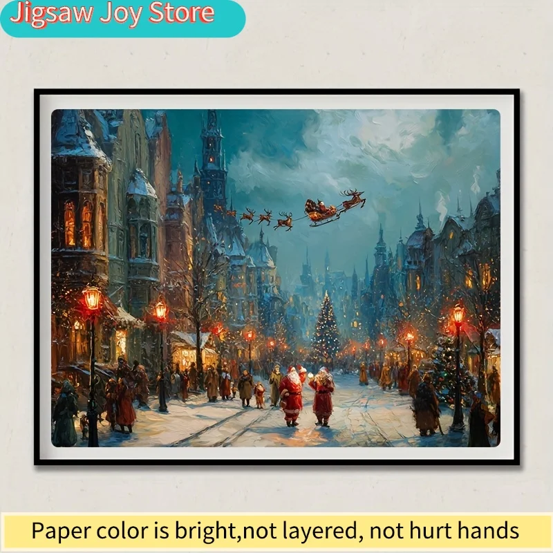 1 Caja de Rompecabezas para Adultos, Diseño Navideño de Calle, para Fiestas y Actividades, Diseño Festivo de Colores Mixtos, 15x10 Pulgadas (38x26 cm)