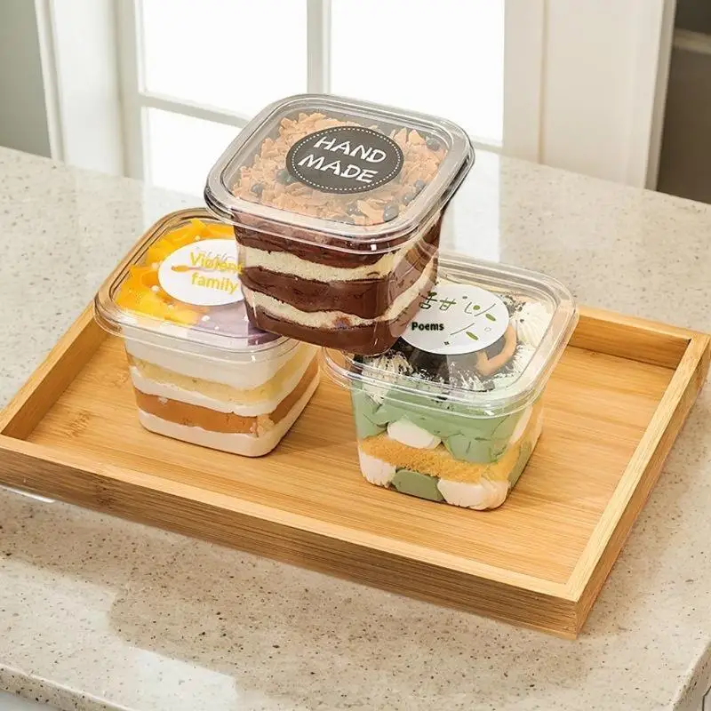 50Pcs Clear Plastic Cups Disposable Mousse Dessert Box With Lid Dessert Acrylic Food Cake Cup 150/250/380ml Packaging Box - view 2