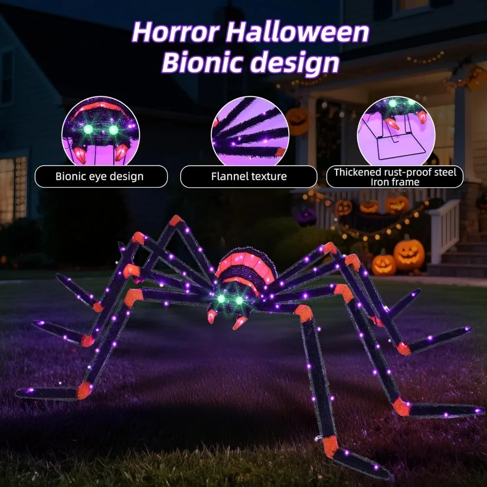 Decoración gigante de araña de Halloween de 6,8 pies con 115 luces LED para uso en interiores y exteriores