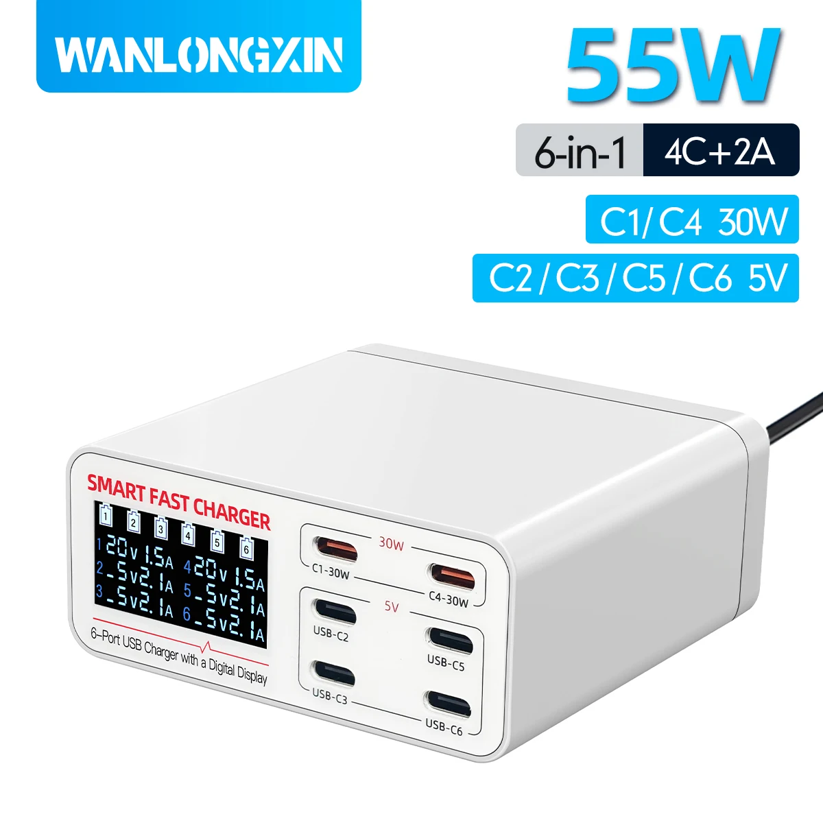 

Многофункциональная 6-портовая USB-беспроводная станция для быстрой зарядки, зарядное устройство с визуальным обнаружением тока для зарядки мобильного телефона iPad Flash