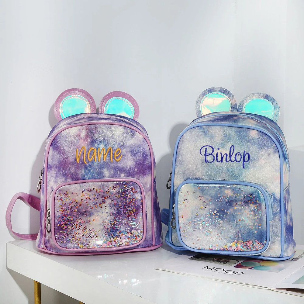 Personalized Name Starry Sky PU Backpacks Princess Girls Kindergarten Schoolbags Custom Kids Travel Casual Backpack Snack Bags