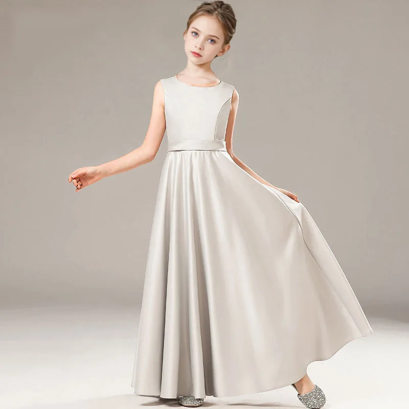 2025 sleeveless Chiffon suspender Bridesmaid Teens Girl white green full Dresses For Wedding Party Kids Communion Gowns 10 year